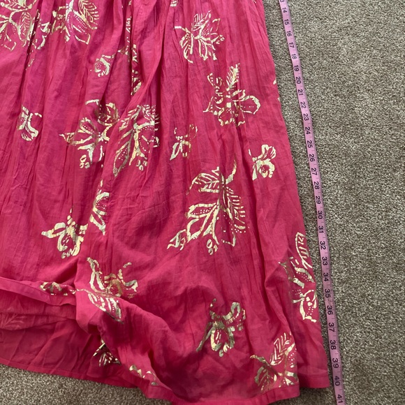 Free People Long Baja Babe Cut Out Hot Pink Gold Floral Flowy Midi Dress Medium - Picture 5 of 12
